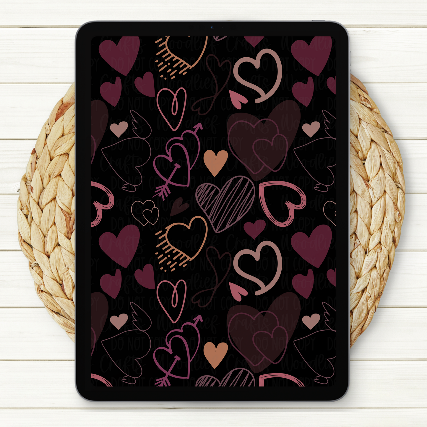 Doodle Hearts Seamless Digital Paper | Two Scales Included | Black