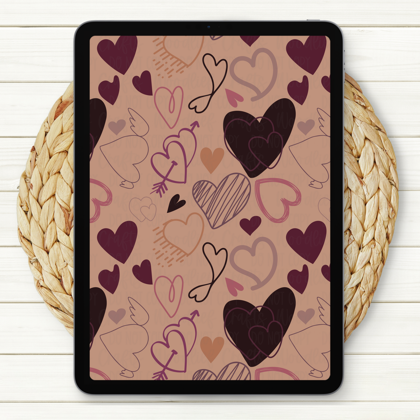 Doodle Hearts Seamless Digital Paper | Two Scales Included | Tan