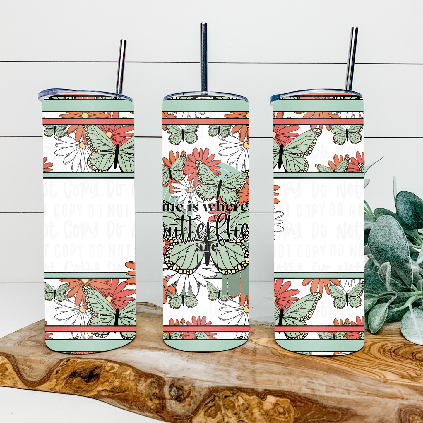 Home Is Where The Butterflies Are 20oz Tumbler Wrap | Striped Tumbler Wrap | Seamless Tumbler Wrap