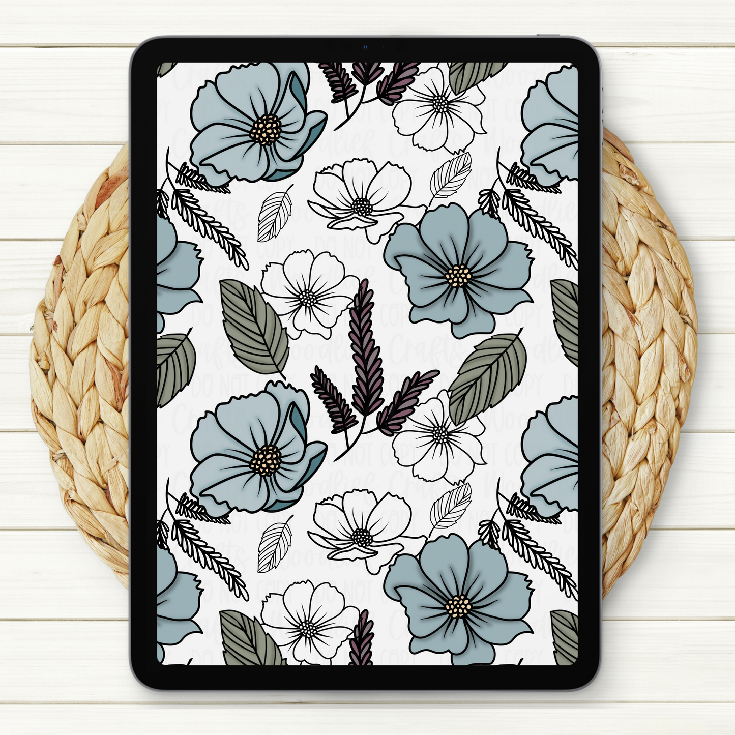 Blue Floral Seamless Digital Paper | Two Scales Included