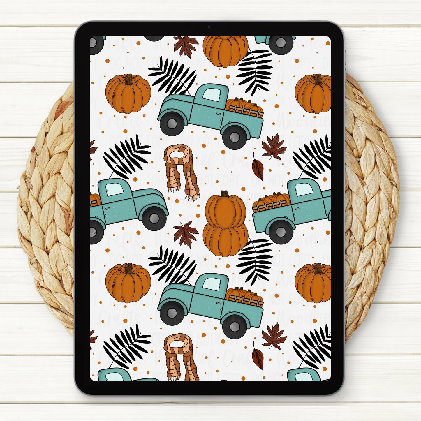 Fall Truck Seamless Digital Paper | Two Scales Included | White Background
