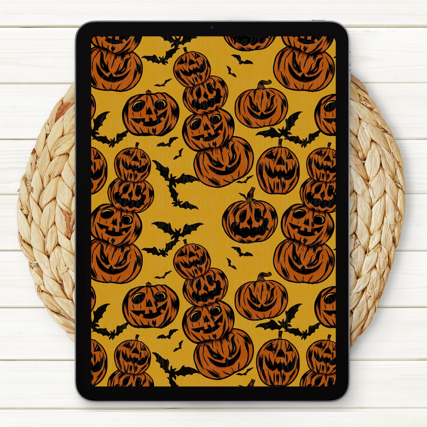 Stacked Jack-O-Lanterns Seamless Digital Paper | Two Scales Included | Yellow