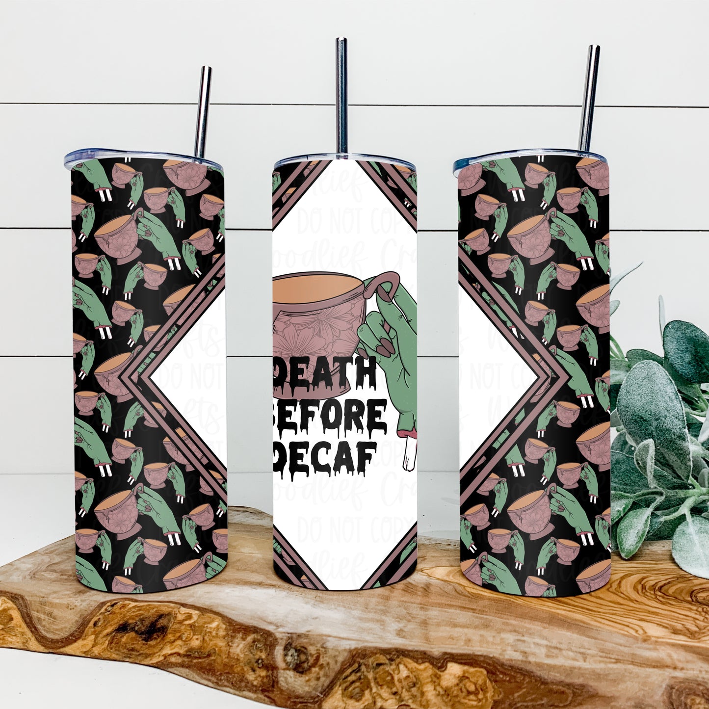 Death Before Decaf 20oz Tumbler Wrap | Diamond Tumbler Wrap | Seamless Tumbler Wrap