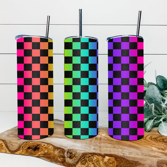 Rainbow Checkered 20oz Tumbler Wrap | Seamless Tumbler Wrap