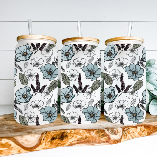 Floral 16oz Glass Tumbler Wrap | Seamless Tumbler Wrap