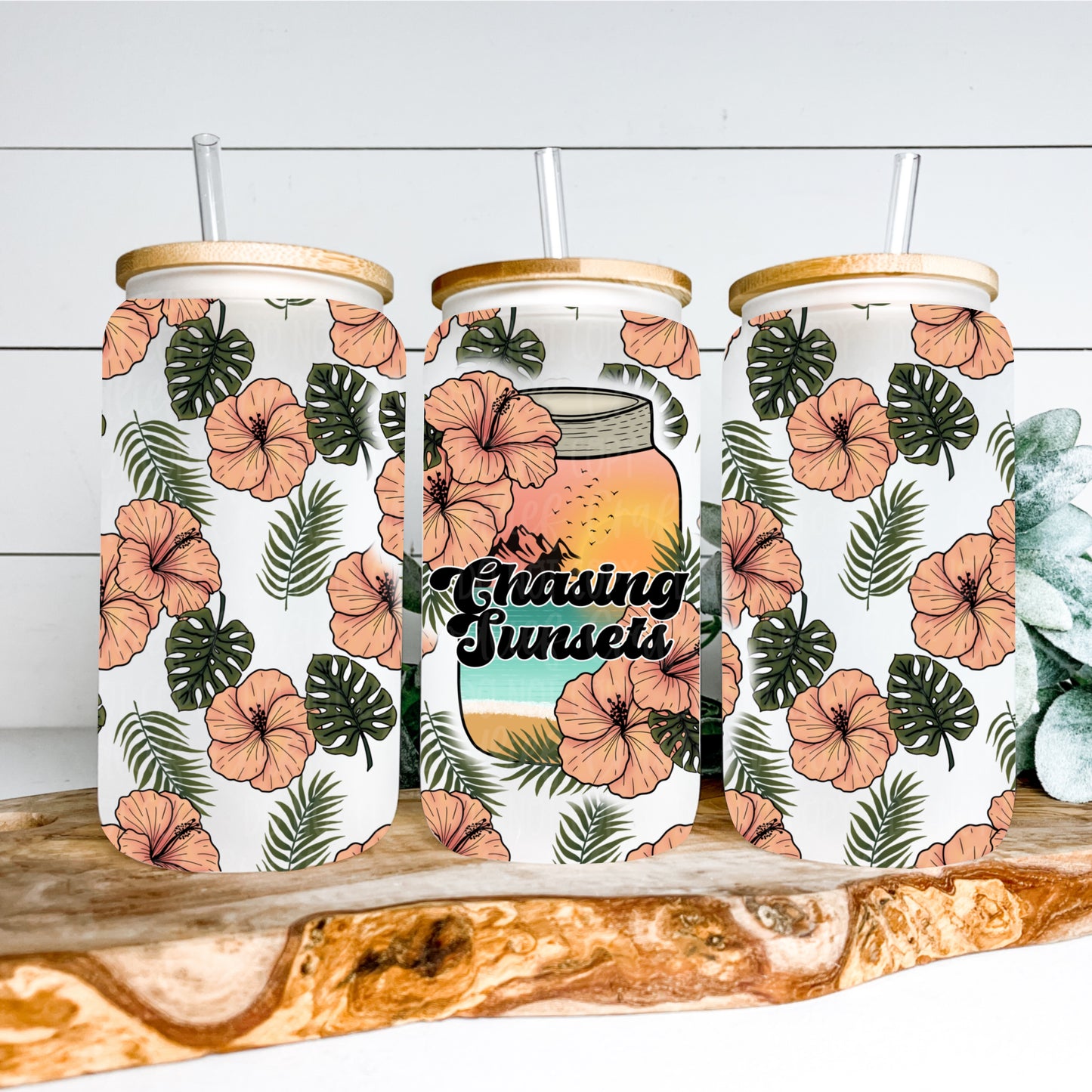 Chasing Sunsets 16oz Glass Tumbler Wrap | Seamless Tumbler Wrap