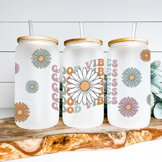 Good Vibes 16oz Glass Tumbler Wrap