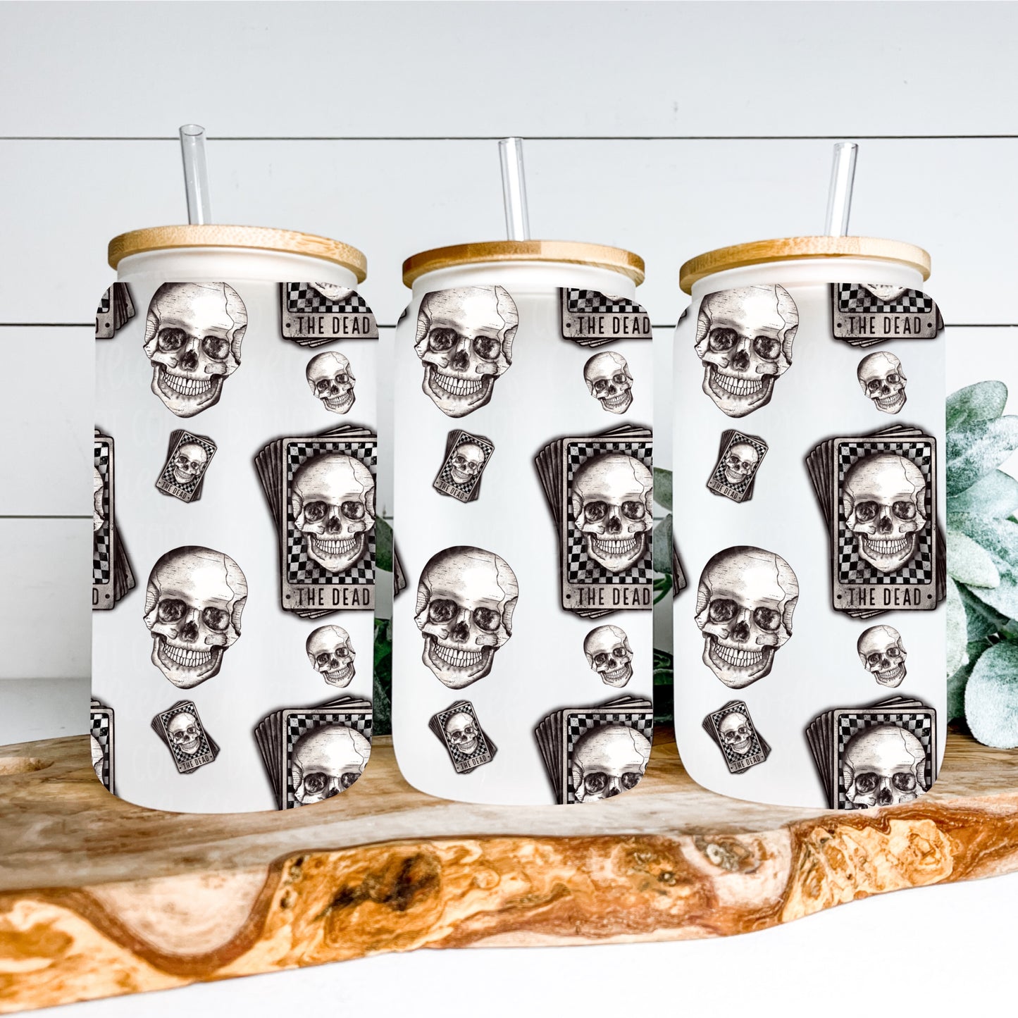 Skull Tarot Cards 16oz Glass Tumbler Wrap | Seamless Tumbler Wrap | No Background